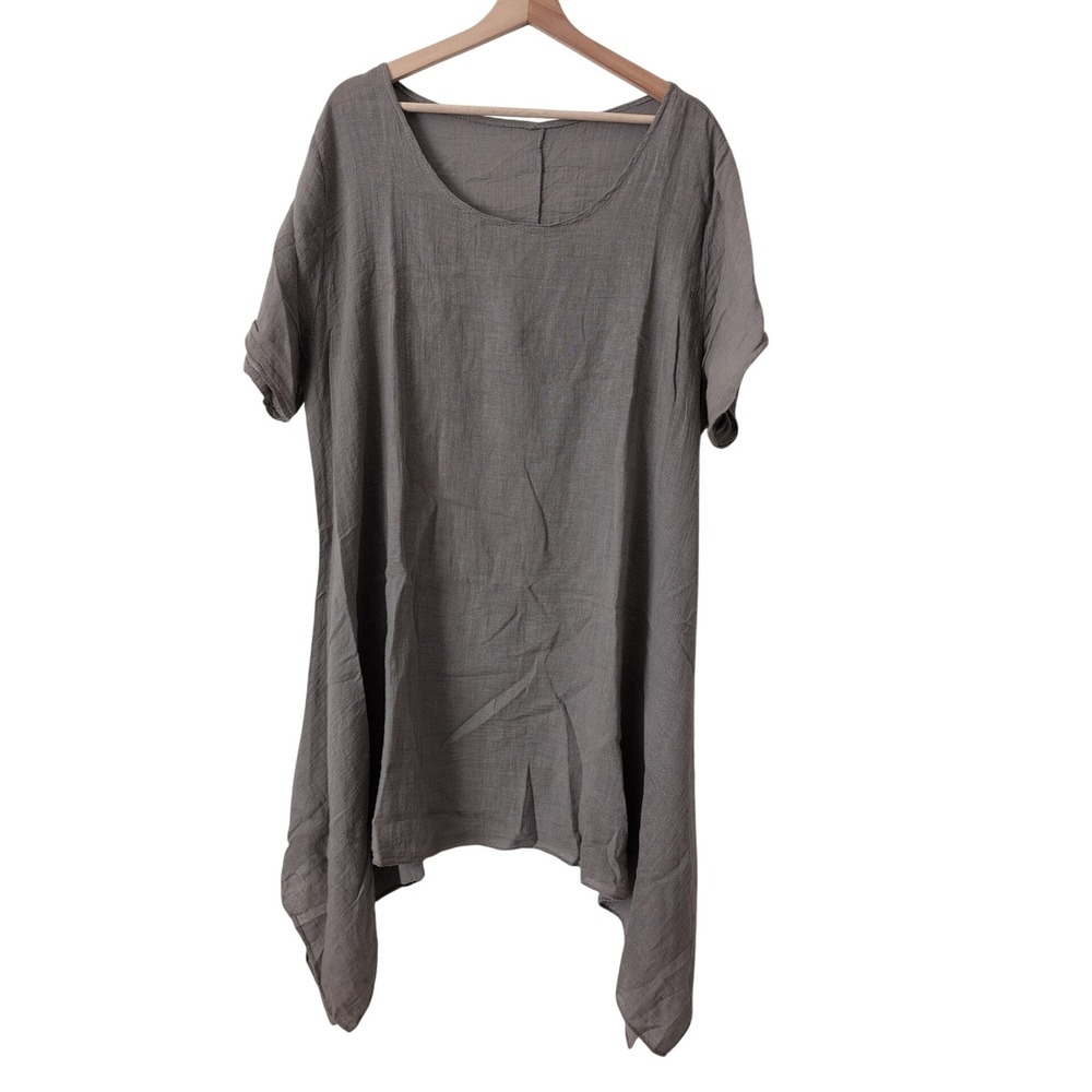 Made in Italy Tunic Taupe Brown Sharkbite 100% Linen XXXL Vacation Beach Coastal